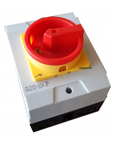 Caixa com interruptor trifásico 25A (4 polos) controle amarelo-vermelho