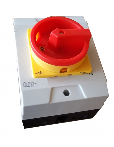 Caixa com interruptor trifásico 63A (4 polos) controle amarelo-vermelho