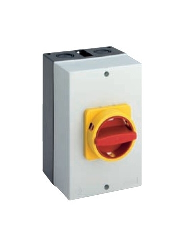 Caixa com interruptor trifásico 20A controle amarelo-vermelho