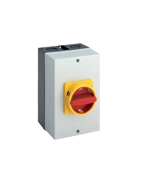 Caixa com interruptor trifásico 20A controle amarelo-vermelho