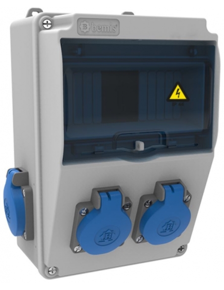 Saídas de caixa 7 módulos IP44 com 4 bases de 16A 2P+T frontal e lateral