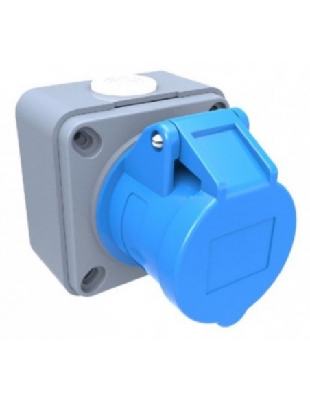 Tomada plugada CEE-CETAC 32A 2P-T com caixa de superfície IP-44