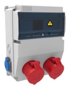 Power outlet box 12 IP44 modules with bases 2 of 16A 2P+T and 2 of 16A 3P+N+T
