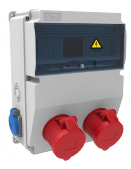 Power outlet box 12 IP44 modules with bases 2 of 16A 2P+T and 2 of 16A 3P+N+T