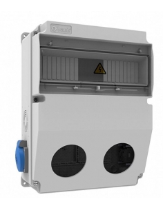 Caixa de tomada de energia 12 módulos IP44 com 2 bases de 16A 2P+T side e usinagem frontal