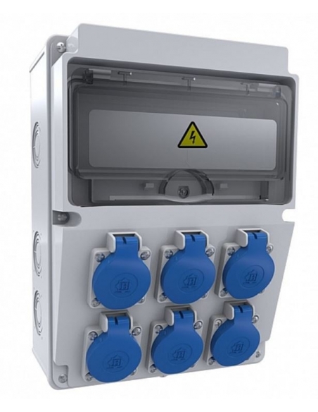 Caixa de tomada de energia 10 módulos IP44 bases 6x16A Schuko