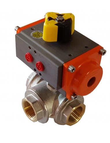 1/4 3/2-way "L" valve with pneumatic rotary actuator