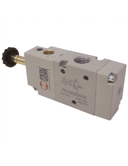 Eletrovalve 1/8 3 vias assistido monoestável - Metal Work - ADAJUSA
