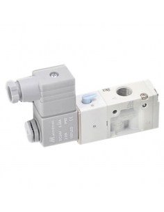 1/4" válvula de solenoide pneumático monostable de 3 vias normalmente aberta (NO), 24Vdc Mindman - ADAJUSA