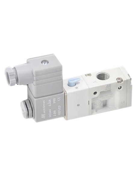 1/4" 3-vias monostable normalmente fechado (NC) electrovalvula pneumática, 24Vdc Mindman - ADAJUSA