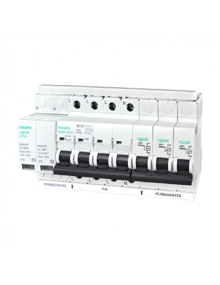 Transient and permanent surge protector + IGA 4x32A 10kA Vigivolt toscano Adajusa