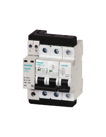 Transient and permanent surge protector + IGA 2x40A 10kA biphasic Vigivolt toscano Adajusa
