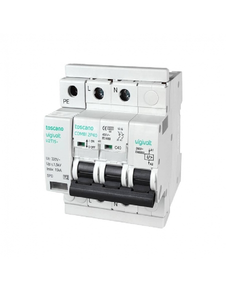 Protector transient and permanent surges + IGA 2x25A 10kA Vigivolt toscano Adajusa