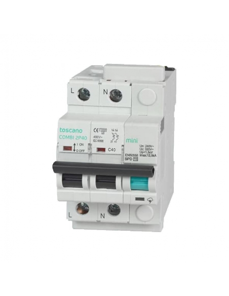 Protetor de surtos compacto transitório e permanente + IGA 2x20A 10kA Vigivolt toscano Adajusa