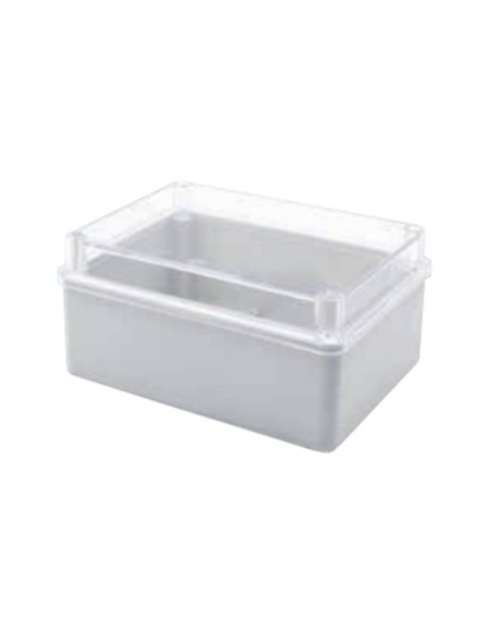 Caixa plástica 250x200x90mm tampa transparente lisa