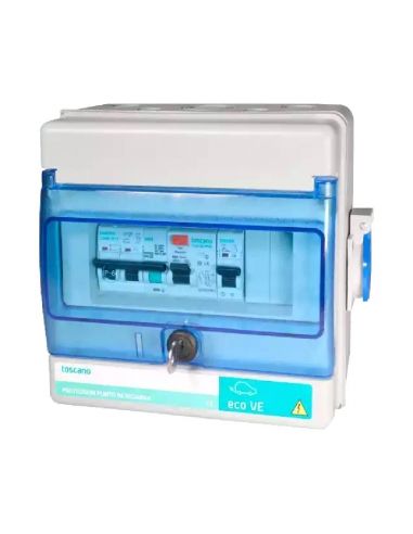 Painel de controle e proteção ECO-VE-PRO monofásico 25A reset automático e tomada Schuko Toscano | ADAJUSA