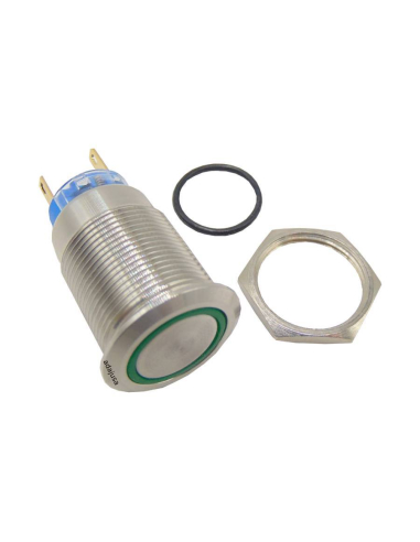 Botão de pressão iluminado resistente a vandalismo 19mm 1 verde de contacto : ADAJUSA : preço