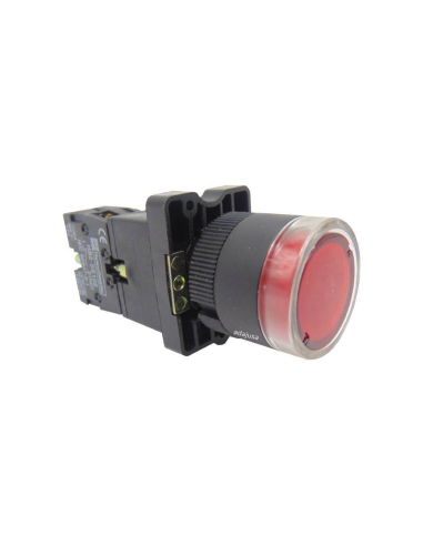 Closed contact luminous red pushbutton (NC) complete