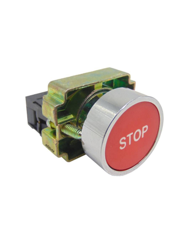 Botão de empurrão de metal vermelho (com inscrição "STOP") contato fechado (NC) completo