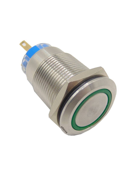 Vandal pushbutton 19mm 2 light contacts 230V green | price adajusa