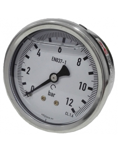 Pressure gauge with glycerin 0 - 250 bar 63mm rear entry stainless steel case - Metal Work