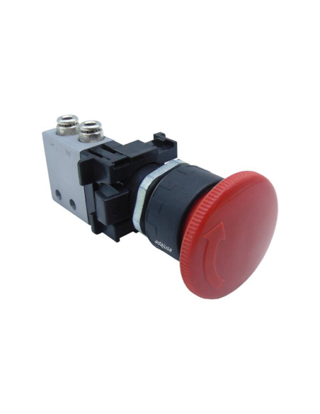 Botão de paragem de emergência com válvula de bloqueio Válvula: 3/2 NF acessórios laterais Ø 4 mm- ADAJUSA