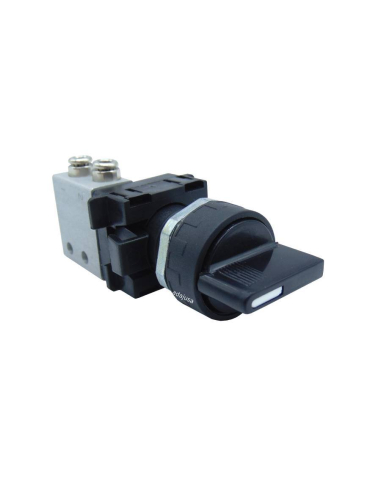 Black 3-position short cam selector with spring return and strut valve: 3/2 NC side fittings Ø 4 mm Aignep
