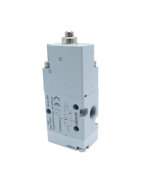Black-white-red pneumatic pushbutton and Limit switch servo-piloted strut 1/8 3/2 NC with spring return - Aignep
