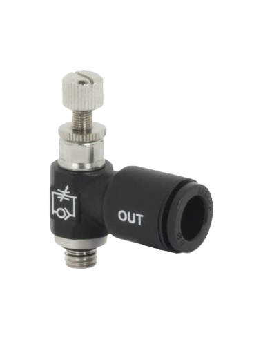 One-way swivel Regulator with M5 cylindrical thread knob, tube diameter 4 for technopolymer cylinder - Aignep