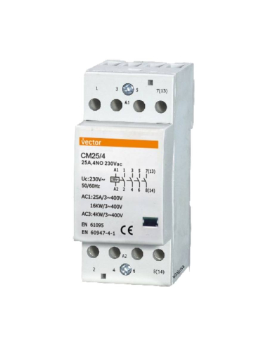 Modular contactor 25A  4 open poles 230Vac