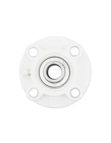Suporte redondo em termoplástico branco com rolamento INOX eixo 20mm SSUC-204 - ISB