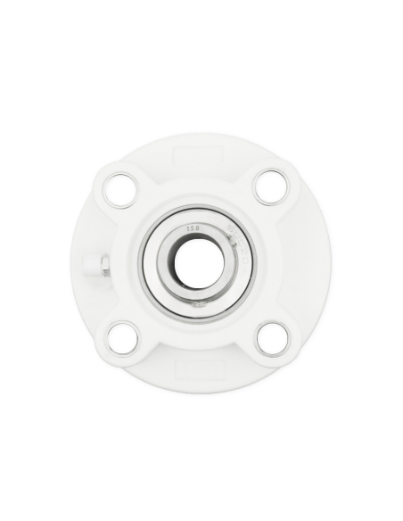 Suporte redondo autocompensador em termoplástico branco UCFC204PB com rolamento em aço inox SSUC-204 eixo 20mm ISB | ADAJUSA | p