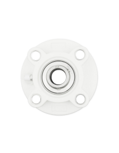 Suporte redondo autocompensador em termoplástico branco UCFC208PB com rolamento em aço inoxidável SSUC-208 eixo 40mm ISB | ADAJU