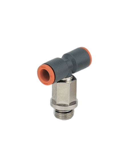 Conexão T giratória com rosca central estendida Tubo tecnopolímero M5 4mm - Metal Work | ADAJUSA