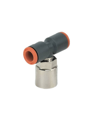 Swivel T-fitting with 3/8 female central thread, 10mm tube, technopolymer - Metal Work