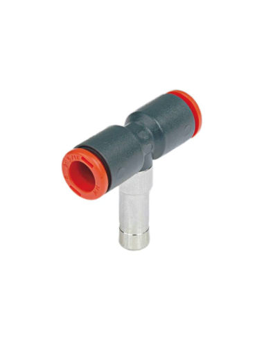 Conexão em T de tubo de 8 mm com espiga central em tecnopolímero de 8 mm - Metal Work