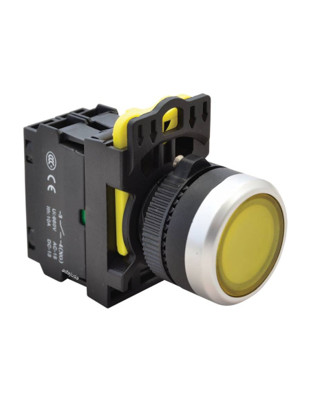 Botão elétrico iluminado amarelo 22mm em plástico NYG3-LY | ADAJUSA | preço