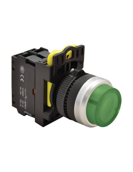 Botão elétrico iluminado verde saliente 22mm em plástico NYG3-HLG | ADAJUSA | preço