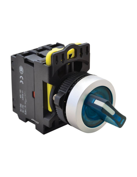 Blue luminous selector switch 2 positions with return 1NA+1NC 22mm NYK3-SL24Y | ADAJUSA : price