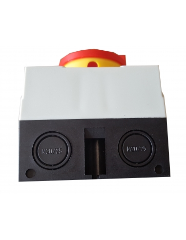 Caixa com interruptor trifásico 25A (3 polos) controle amarelo-vermelho