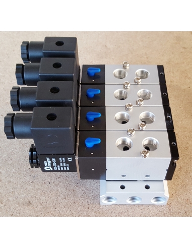 Base múltipla para válvulas solenoides de 1/8 e 1/4 de 5 vias Mindman série 220 - ADAJUSA